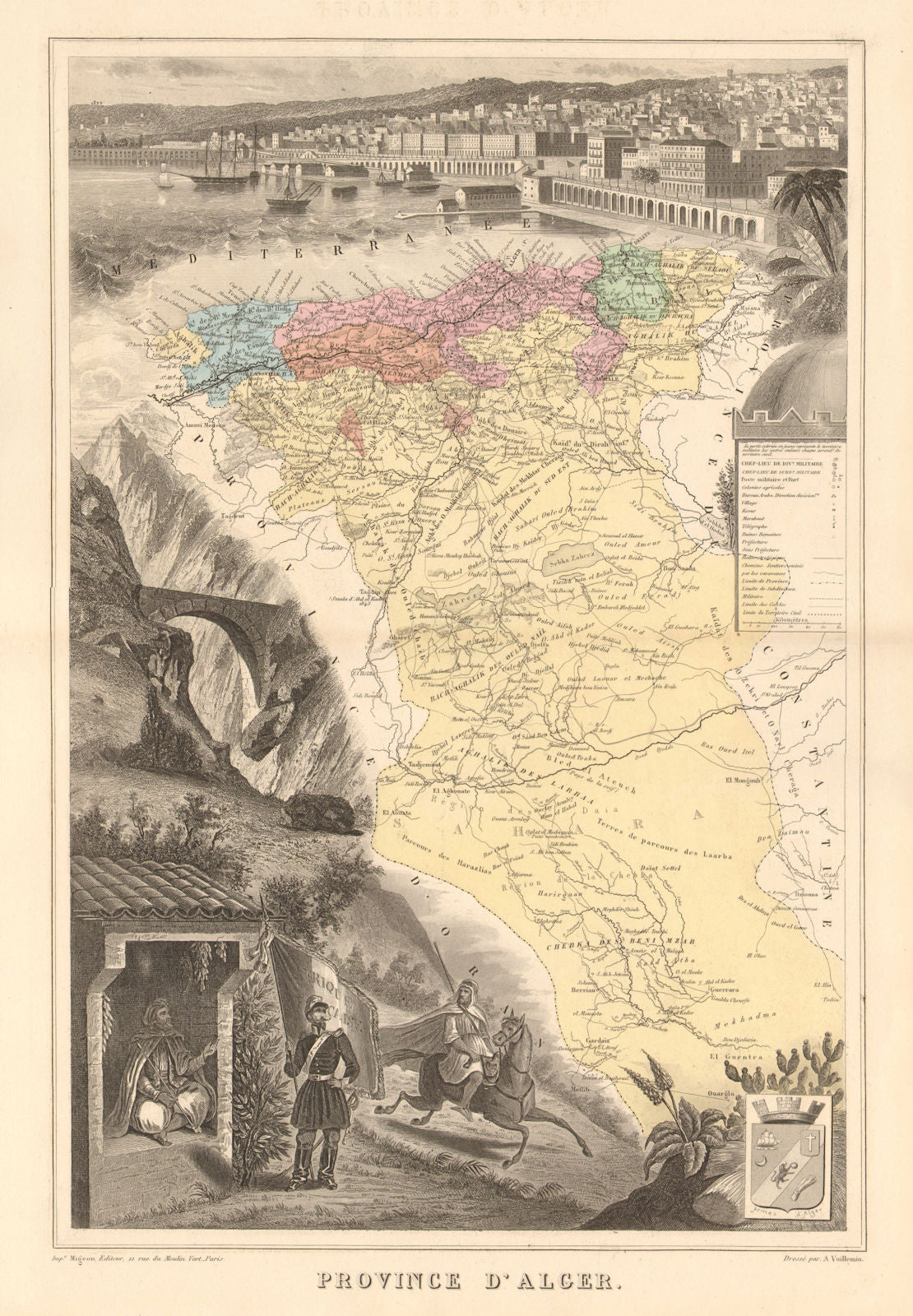 ALGERIA. 'Province ou Département d'Alger'. VUILLEMIN 1879 old antique map